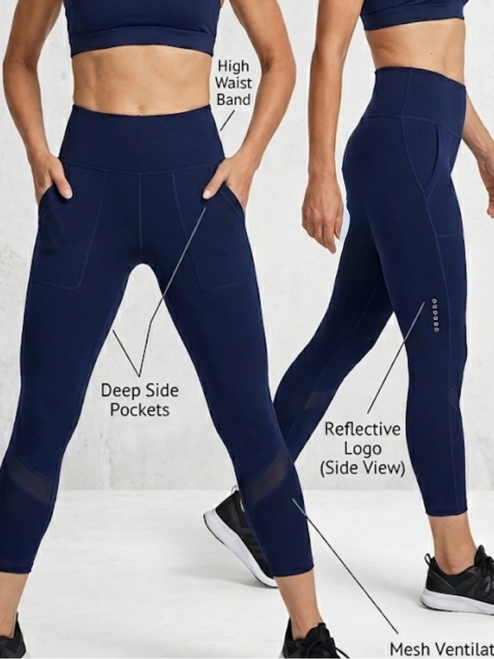 RAG Navy Blue High-Waisted Mesh Activewear Leggings